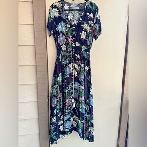 Elegant Navy Maxi Dress with Floral Design